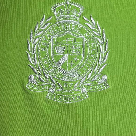 LRL Lauren Active, Size Large, Bright Green, White Monogramed Short Sleeve - Picture 2 of 6
